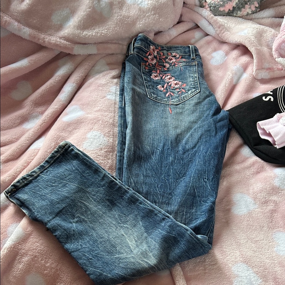Guess Blue Jeans with Pink Embroidery